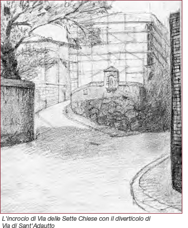 L'incrocio di Via delle Sette Chiese con il diverticolo di Via di Sant'Adautto